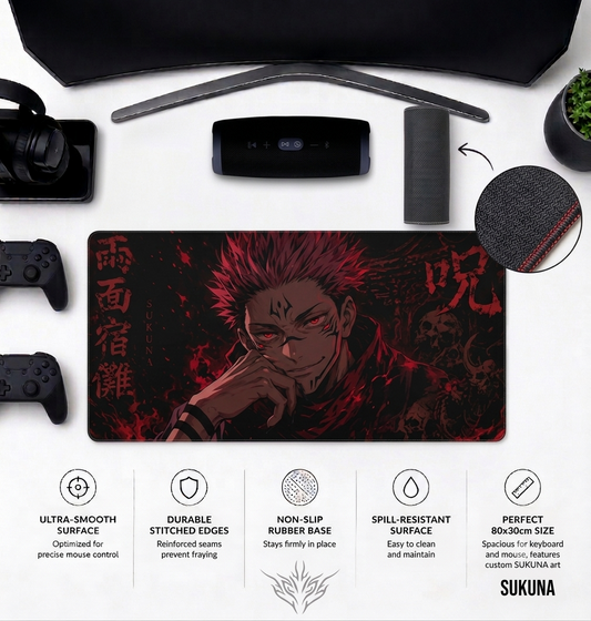 Sukuna Desk Mat Premium Non-Slip Gaming Mouse Pad – 3mm Thick, Stitched Edges