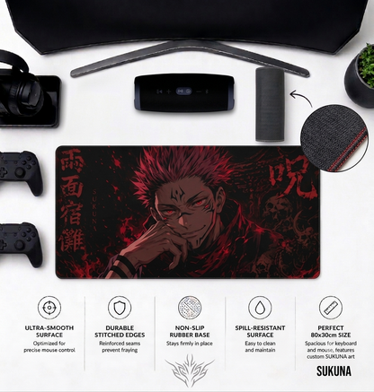Sukuna Desk Mat Precision Pro Gaming Mouse Pad - Non-Slip, Stitched Edges, 3mm Thickness