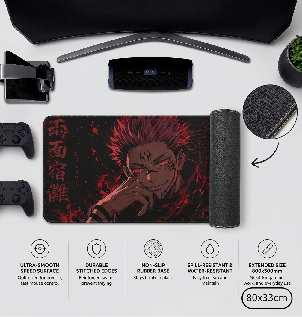 Sukuna Desk Mat Precision Pro Gaming Mouse Pad - Non-Slip, Stitched Edges, 3mm Thickness