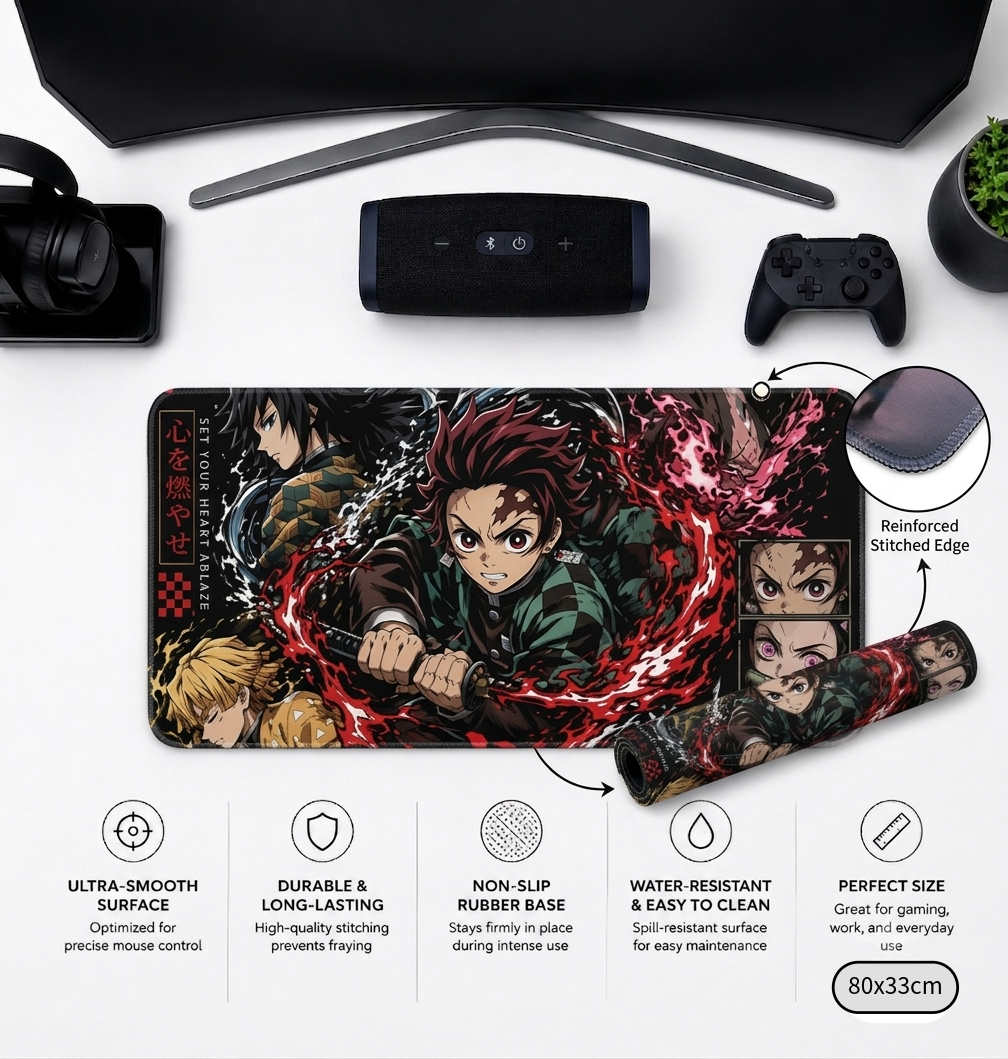 Demon Slayer Gaming Pad (size-80x33cm) High-Precision Non-Slip Surface (3mm Thickness)