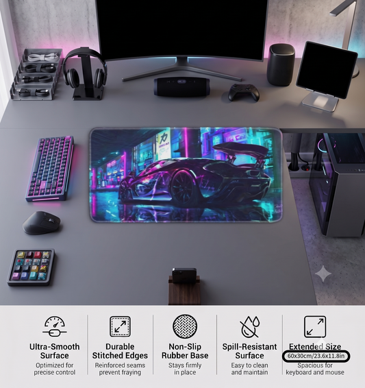 Car Premium Anti-Slip Gaming Desk Mat – 3mm Thick, Stitched Edges