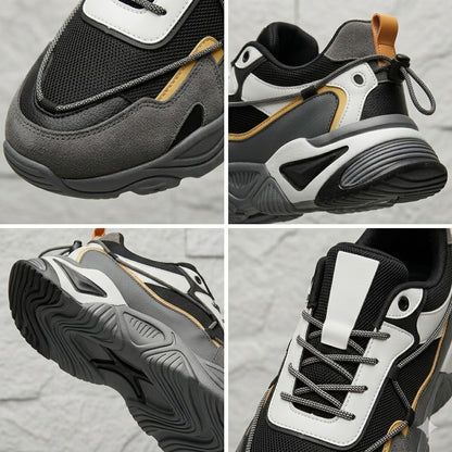 Men's Chunky Streetwear Sneakers - Black Flexible Leather