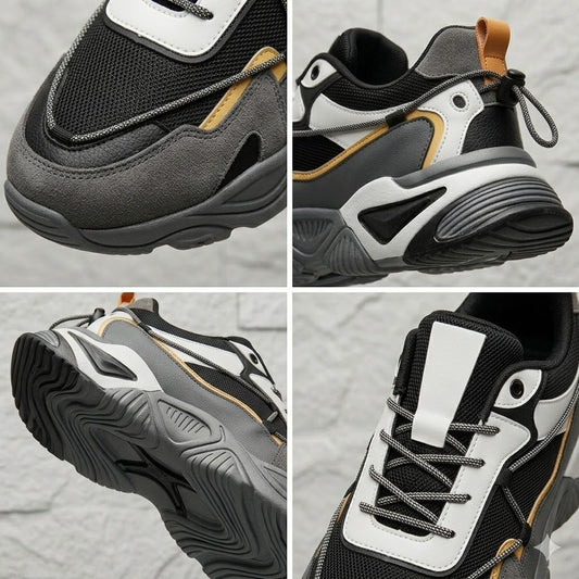 Men's Chunky Streetwear Sneakers - Black Flexible Leather