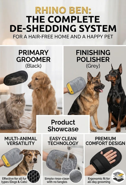 Pet Hair Removal Glove for Dogs & Cats (Fur Remover Mitt) | Washable & Reusable Electrostatic Hair Catcher for Clothes, Car, Carpet, Bed & Furniture | Removes Loose Hair (23.5 x 17.5cm)