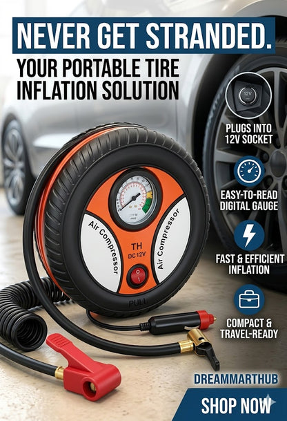 Automatic Car Air Compressor Pump - Portable 12V Tyre Inflator for Cars, Bikes & Balls