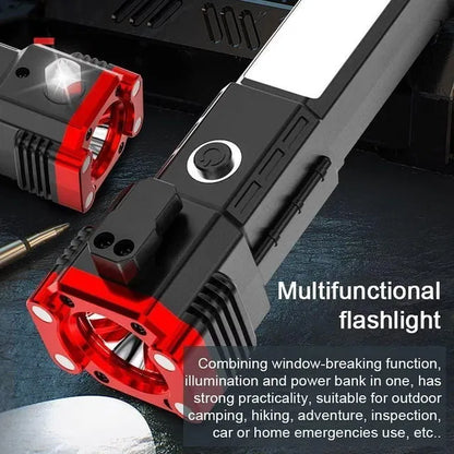 8-in-1 Tactical LED Flashlight & Tool Kit | Rechargeable Torch, Work Light, Car Escape Tool, Emergency Hammer, and Window Breaker