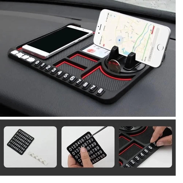 3-in-1 Silicone Car Dashboard Mobile Holder & Anti-Slip GPS Mat