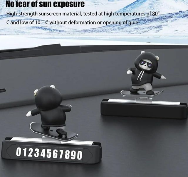 Skateboarding Panda Car Dashboard Toy –Auto Sliding Motion Decor, Cool Sliding Car Accessory, Fun Car Interior Decoration Accessories (Black)