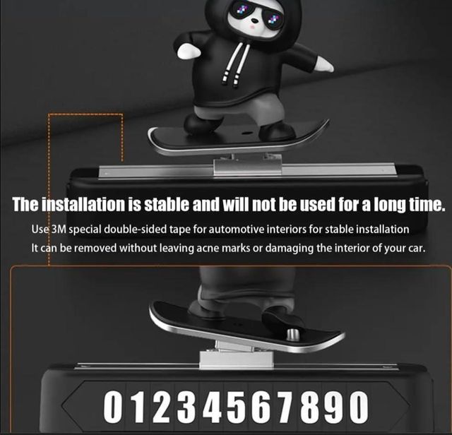 Skateboarding Panda Car Dashboard Toy –Auto Sliding Motion Decor, Cool Sliding Car Accessory, Fun Car Interior Decoration Accessories (Black)