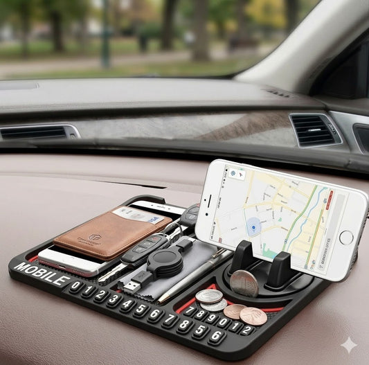 3-in-1 Silicone Car Dashboard Mobile Holder & Anti-Slip GPS Mat