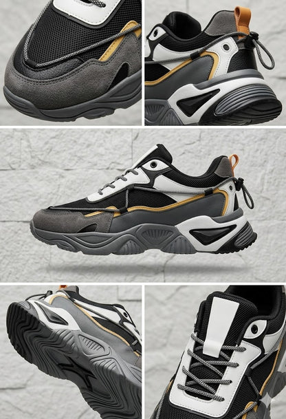 Men's Chunky Streetwear Sneakers - Black Flexible Leather