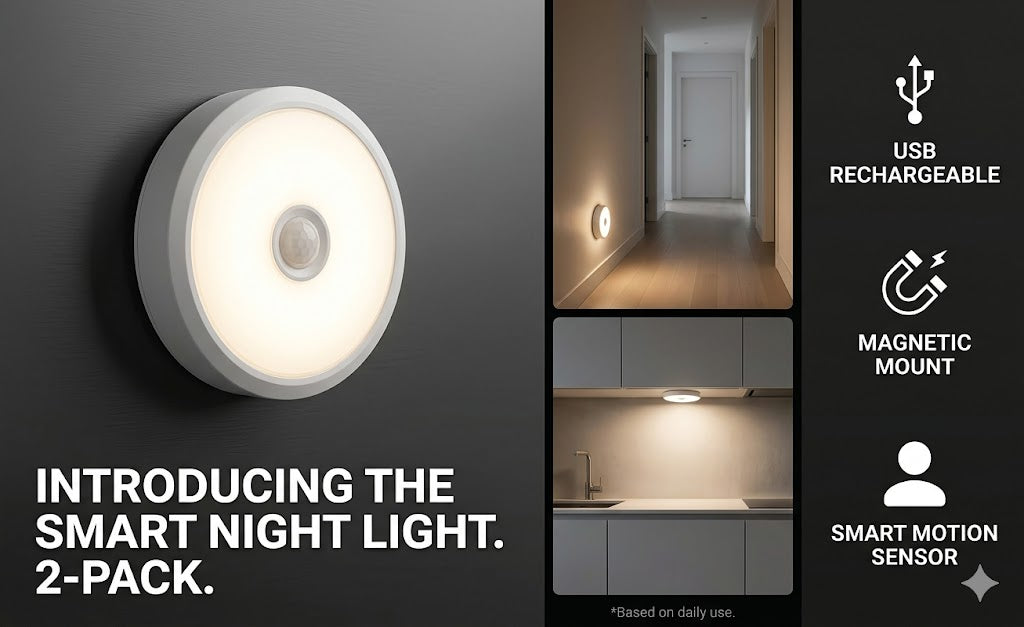 Premium Wireless Motion Sensor LED Night Lights | USB Rechargeable Smart Wall Lamps for Home (Pack of 2)