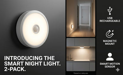 Premium Wireless Motion Sensor LED Night Lights | USB Rechargeable Smart Wall Lamps for Home (Pack of 2)