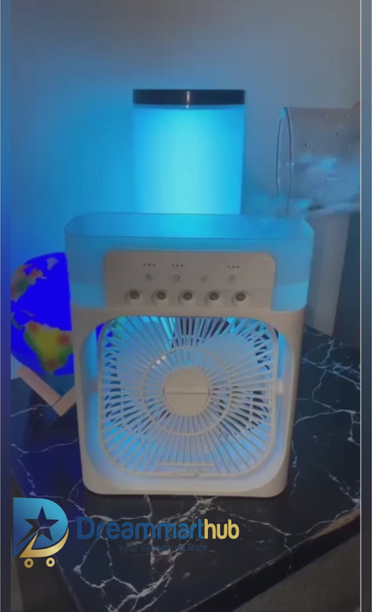 Portable Mini Air Cooler – 3-in-1 Evaporative Humidifier & Fan with 7-Color LED Night Light, 3 Spray Modes & Timer for Home, Office, and Travel