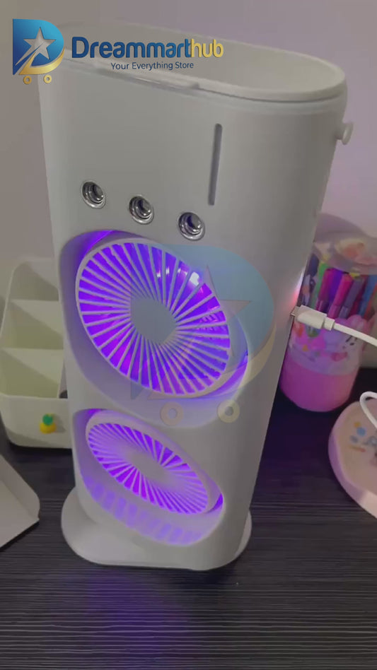 2-in-1 Portable Double-Ended Mist Fan | USB Rechargeable Desktop Cooling Fan with Humidifier